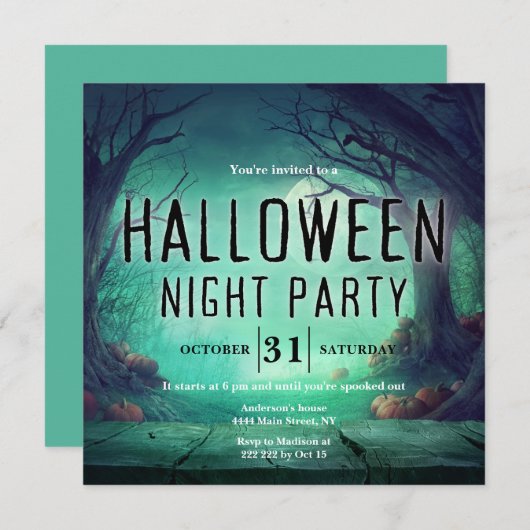 Invitation Halloween de la forêt éffrayante (Devant / Derrière)