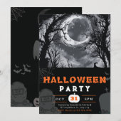 Invitation Halloween de la nuit éffrayante Sky Crescent Moon (Devant / Derrière)