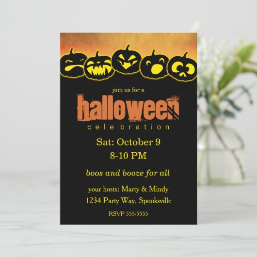 Invitation Halloween de ligne Jack-o-lanterne (Debout devant)