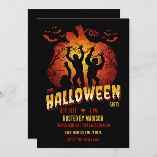 Invitation Halloween de l'infection de Zombie (Devant / Derrière)