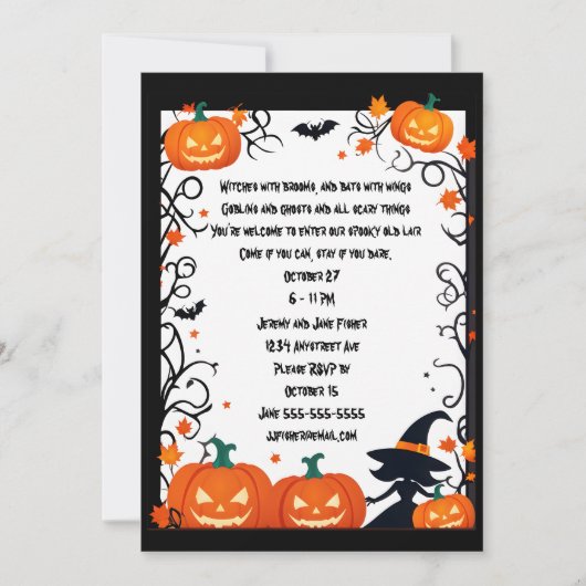 Invitation Halloween de Little Witch et Jack-o-Lanterns (Devant)