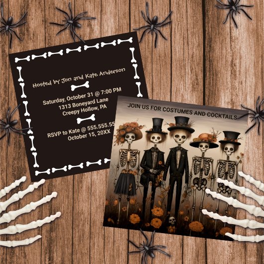 Invitation Halloween déplaisant de la famille de squelettes