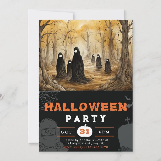 Invitation Halloween des gens effrayants de la forêt éffrayan (Devant)