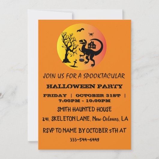 Invitation Halloween Dinosaur Éffrayant T-Rex Halloween Party (Devant)