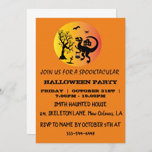 Invitation Halloween Dinosaur Éffrayant T-Rex Halloween Party (Devant / Derrière)