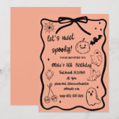 Invitation halloween doodle spooky season girls birthday (Devant / Derrière)