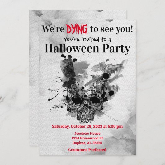 Invitation Halloween du crâne (Devant / Derrière)