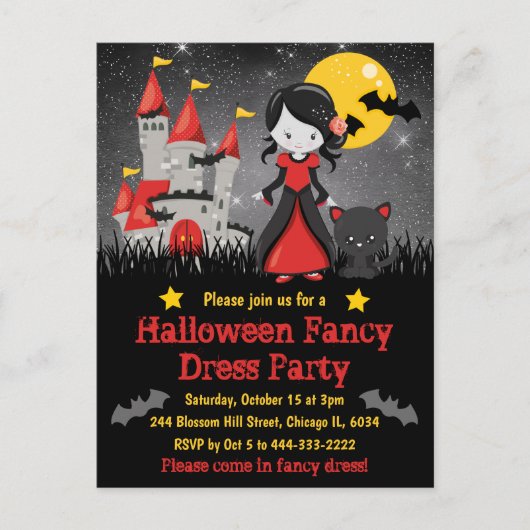 Invitation Halloween d'une fille vampire mignonne  (Devant)