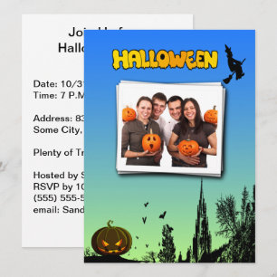 Invitation Halloween Dusk Witch Citrouille Personnalisé Photo