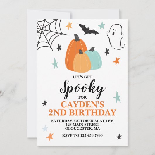 Invitation Halloween Éffrayant Anniversaire Bleu Citrouilles (Devant)