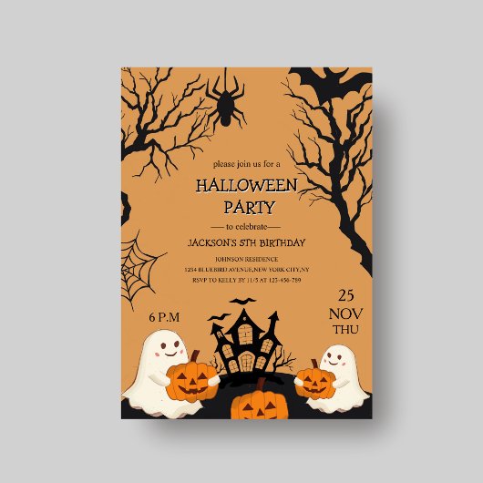 Invitation Halloween effrayant anniversaire enfant unique Inv