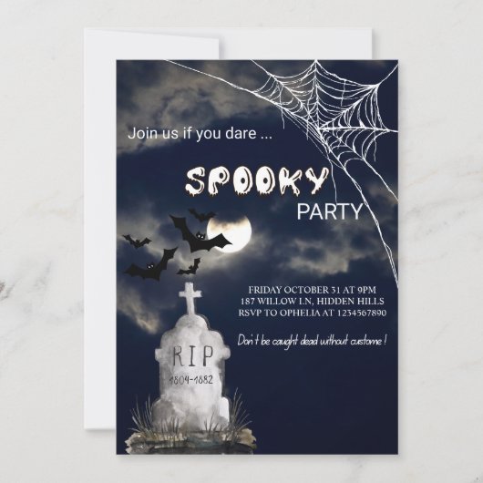 Invitation Halloween éffrayant avec chauves-souris et soirée (Devant)