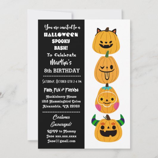 Invitation Halloween Éffrayant Bash Jack O Lanterns Anniversa (Devant)