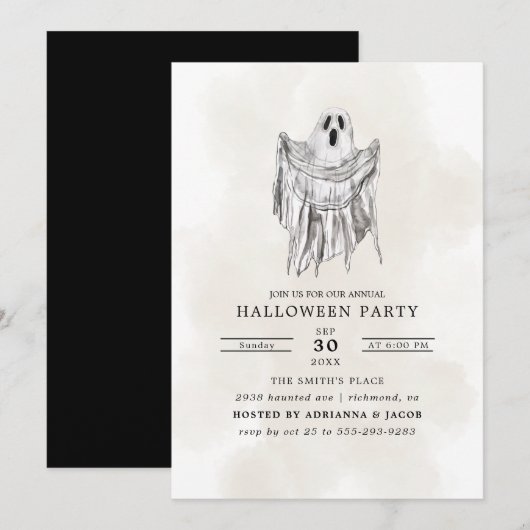 Invitation Halloween Éffrayant classique en bois tache fantôm (Devant / Derrière)