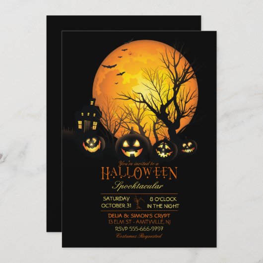 Invitation Halloween Éffrayant Dark Pleine lune Jack-o'-lante (Devant / Derrière)