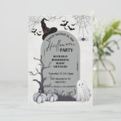 Invitation Halloween Éffrayant de fantôme gris noir (Debout devant)