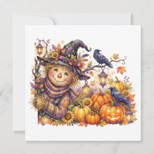 Invitation Halloween effrayant, épouvantail qui regarde, réco