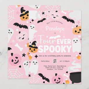 Invitation Halloween Éffrayant Fête rose 4ème anniversaire