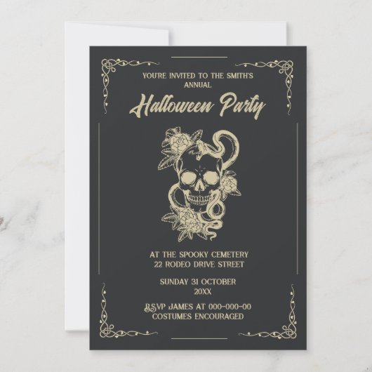 Invitation halloween éffrayant gothique vintage (Devant)