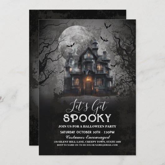 Invitation Halloween éffrayant Haunted House (Devant / Derrière)