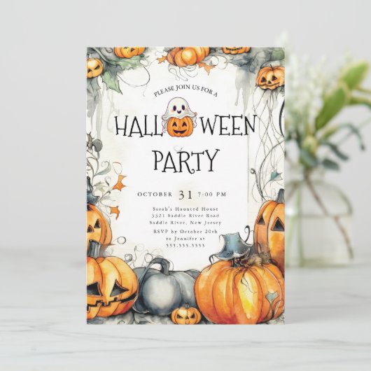 Invitation Halloween éffrayant Jack O'Lantern (Debout devant)