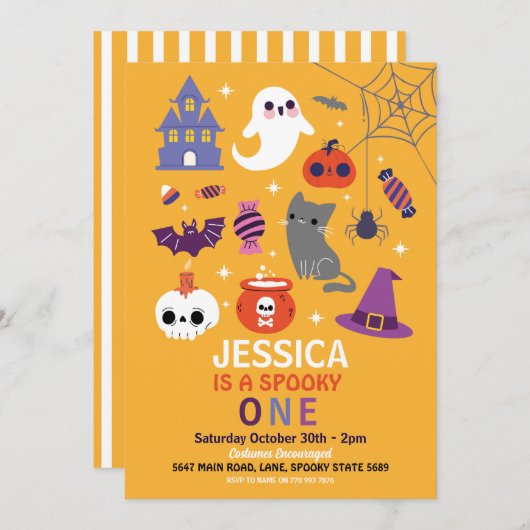Invitation Halloween Éffrayant ONE 1er anniversaire fête (Devant / Derrière)