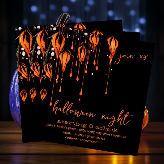 Invitation Halloween éffrayant orange et noir peint blanc