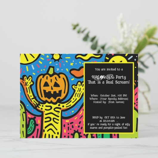 Invitation Halloween Éffrayant Scribble Shindig (Debout devant)