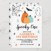 Invitation Halloween Éffrayant un 1er anniversaire Citrouille (Devant / Derrière)