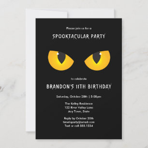 Invitation Halloween Éffrayant Yellow Eyes Noir fête d'annive