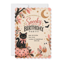 Invitation Halloween effrayante Chat Noir Rose