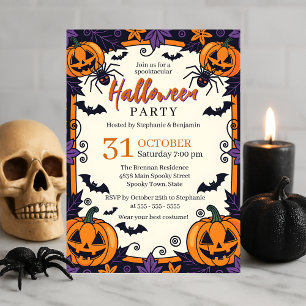 Invitation Halloween éffrayante Jack-O'Lanterns Araignées et 