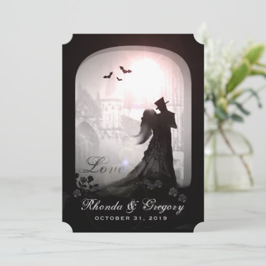 Invitation Halloween Elégant Amour Silhouette Mariage Invitat (Debout devant)