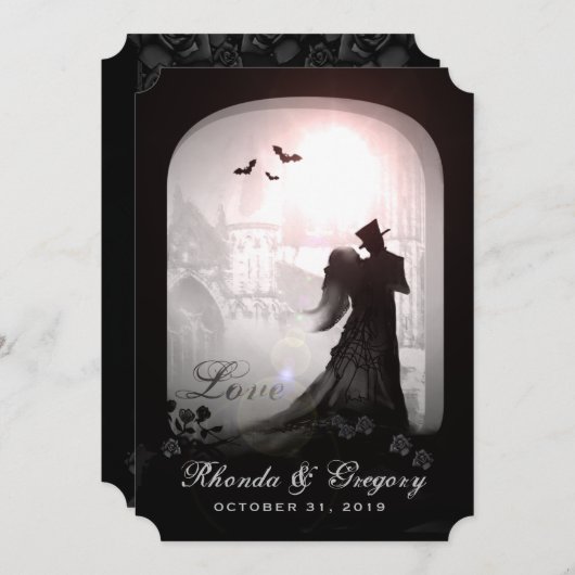 Invitation Halloween Elégant Amour Silhouette Mariage Invitat (Devant / Derrière)