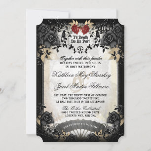 Invitation Halloween Elegante Rose "Avec" Réception