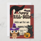Invitation Halloween élément chat chouette fête citrouille (Devant)