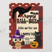 Invitation Halloween élément chat chouette fête citrouille (Devant / Derrière)