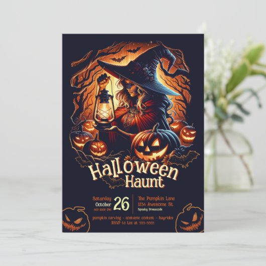 Invitation Halloween en sorcière forestière (Debout devant)