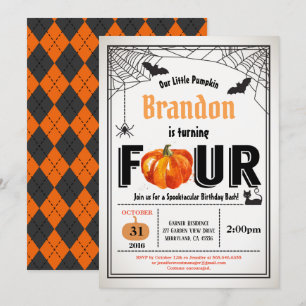 Invitation Halloween enfants citrouilles fête de 4ème anniver