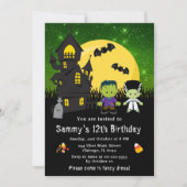 Invitation Halloween Fancy Robe Anniversaire Monstres Vert (Devant)