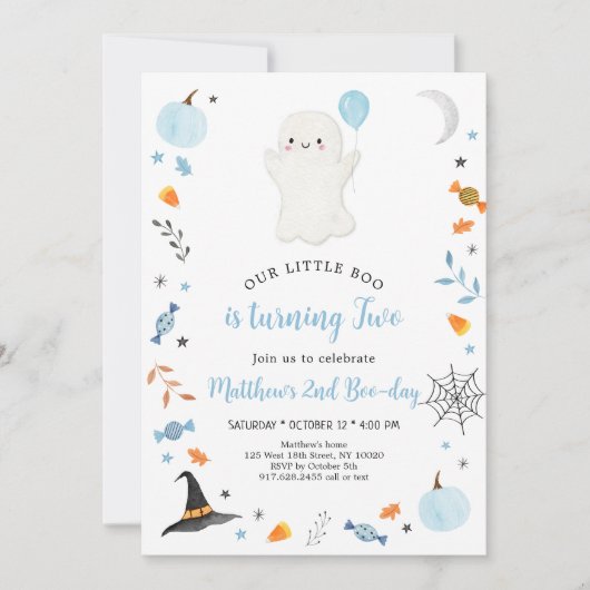 Invitation Halloween fantôme bleu 2e anniversaire (Devant)