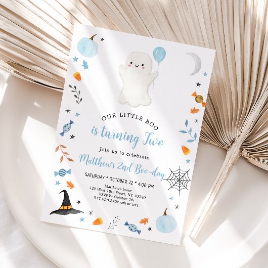 Invitation Halloween fantôme bleu 2e anniversaire
