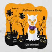 Invitation Halloween fantôme chien enfant va à tour de rôle (Devant / Derrière)