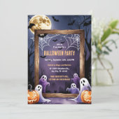 Invitation Halloween fantôme et Citrouille (Debout devant)