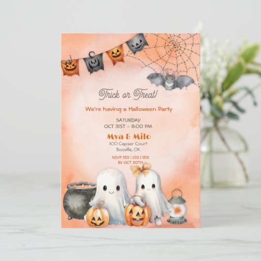 Invitation Halloween fantôme mignon (Debout devant)