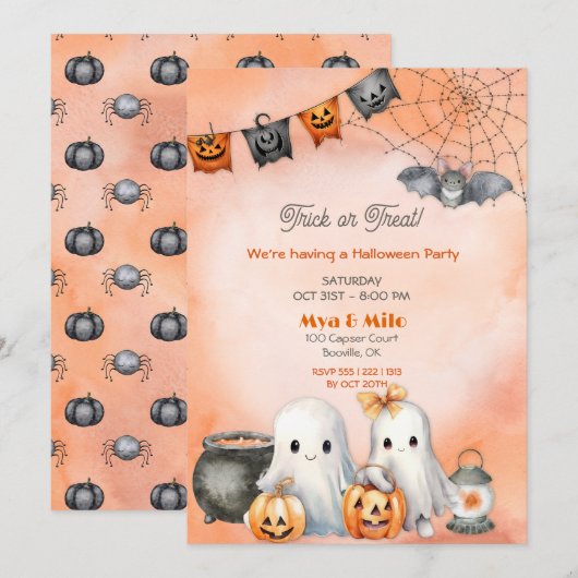 Invitation Halloween fantôme mignon (Devant / Derrière)