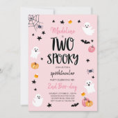 Invitation Halloween fantôme rose Deux Éffrayants 2e annivers (Devant)