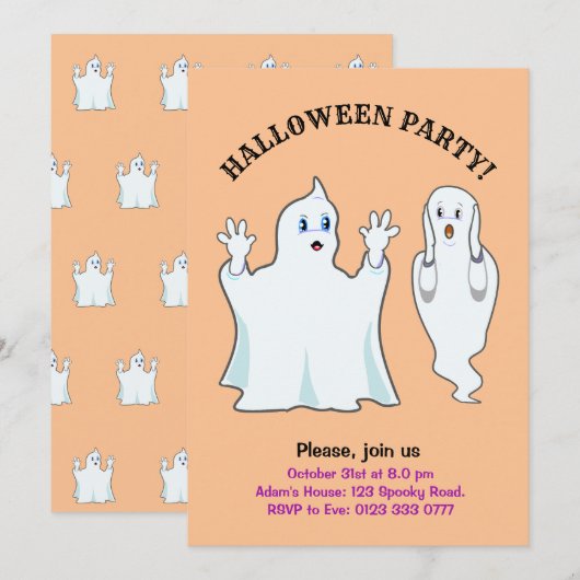 Invitation Halloween Fantômes Trumpy & Munchy (Devant / Derrière)