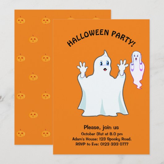 Invitation Halloween Fantômes Trumpy & Munchy (Devant / Derrière)
