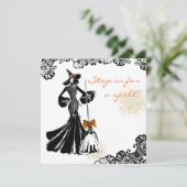 Invitation halloween fashionillustration avec motif de dentel (Debout devant)